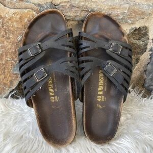 Birkenstock 'Granada' Strappy Cork Sandals in Black Size 40 Ladies 9 Mens 7